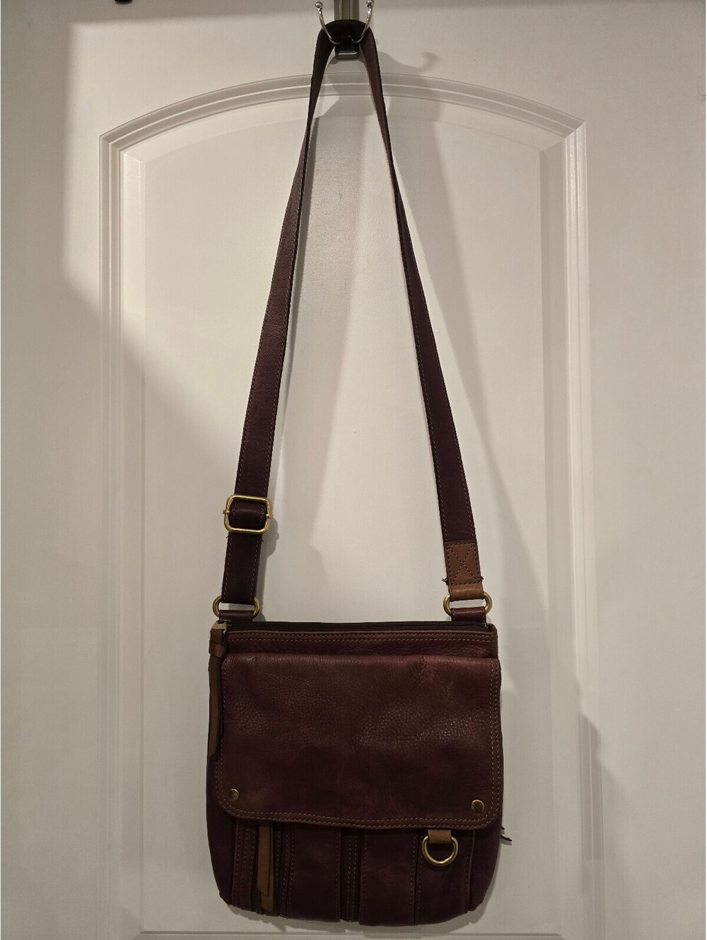 Fossil Morgan Traveler Leather Crossbody Bag Brown w/ Multiple Pockets EUC